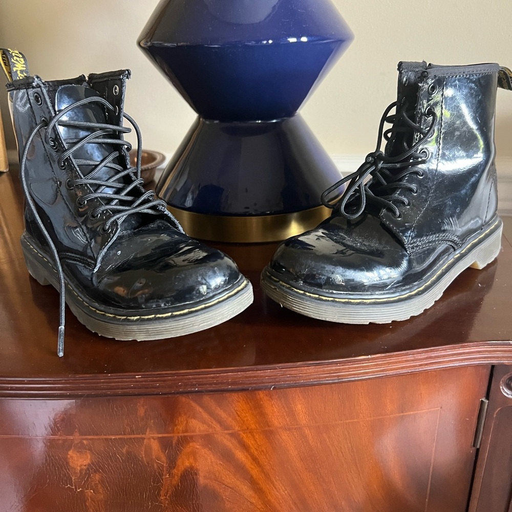 Guc Black doc Marten Patent Leather Combat Boots with zipper